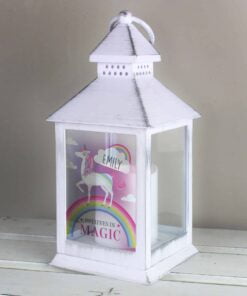 Personalised Unicorn Frost White Lantern