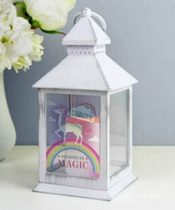 Personalised Unicorn Frost White Lantern
