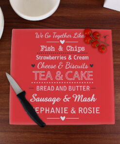 Personalised We Go Together Like…. Glass Chopping Board/Worktop Saver