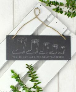 Personalised Welly Boot Family of Five Hanging Slate Plaque