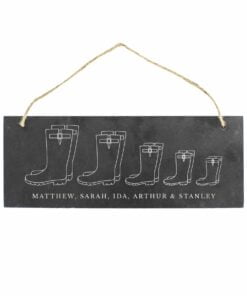 Personalised Welly Boot Family of Five Hanging Slate Plaque