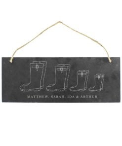 Personalised Welly Boot Family of Four Hanging Slate Plaque