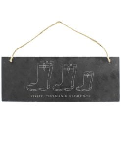 Personalised Welly Boot Family of Three Hanging Slate Plaque