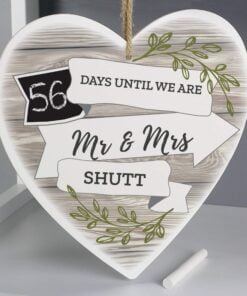 Personalised White Arrow Banner Chalk Countdown Wooden Heart Decoration