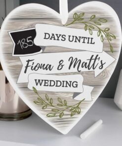 Personalised White Arrow Banner Chalk Countdown Wooden Heart Decoration