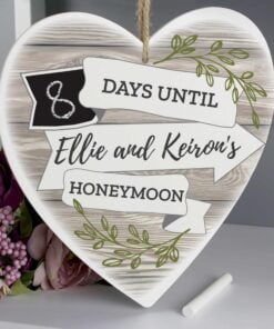 Personalised White Arrow Banner Chalk Countdown Wooden Heart Decoration