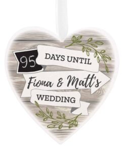 Personalised White Arrow Banner Chalk Countdown Wooden Heart Decoration