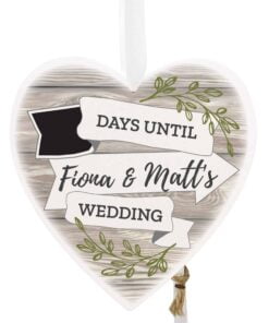 Personalised White Arrow Banner Chalk Countdown Wooden Heart Decoration