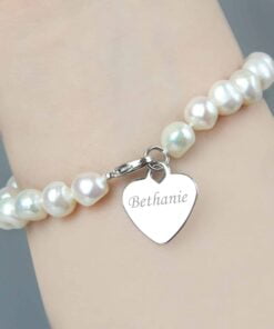 Personalised White Freshwater Pearl Scripted Name Bracelet