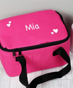 Personalised White Hearts Pink Lunch Bag
