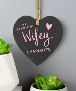 Personalised Wifey Slate Heart Decoration
