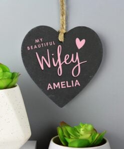 Personalised Wifey Slate Heart Decoration