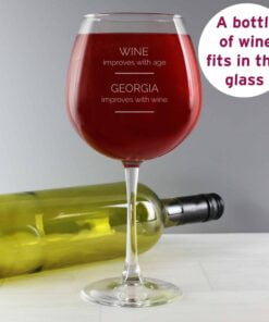 Personalised ‘Wine Improves with Age’ Bottle of Wine Glass