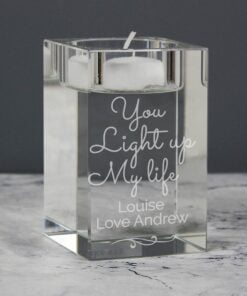 Personalised You Light Up My Life Glass Tea Light Holder