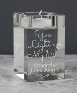 Personalised You Light Up My Life Glass Tea Light Holder