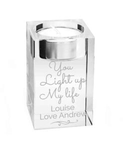 Personalised You Light Up My Life Glass Tea Light Holder