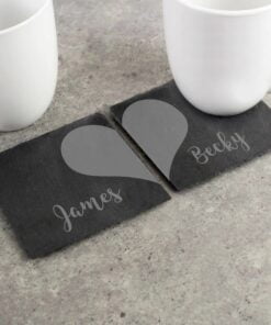 Two Hearts Slate Coaster Set