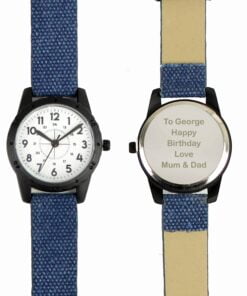 Personalised Black with Blue Canvas Strap Boys Watch