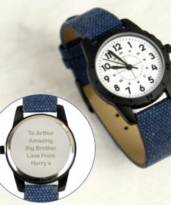 Personalised Black with Blue Canvas Strap Boys Watch
