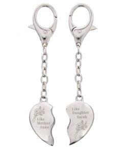 Floral Mother Daughter Two Heart Keyring