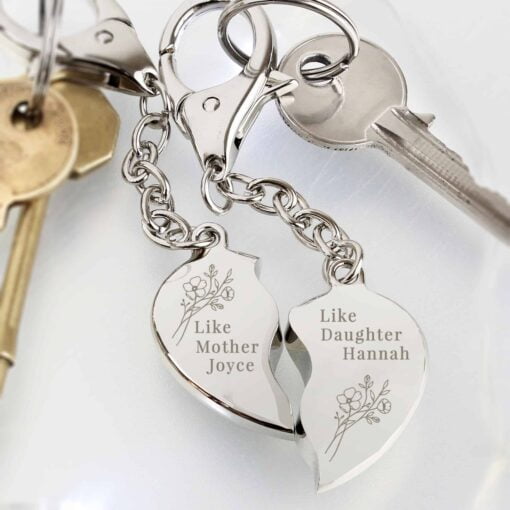 Floral Mother Daughter Two Heart Keyring