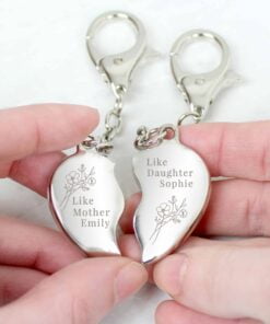 Floral Mother Daughter Two Heart Keyring