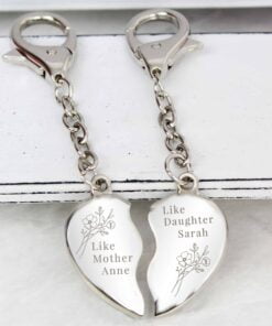 Floral Mother Daughter Two Heart Keyring