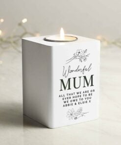 Floral White Wooden Tea light Holder