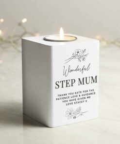 Floral White Wooden Tea light Holder