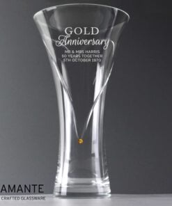 Personalised Gold Anniversary Large Hand Cut Diamante Heart Vase