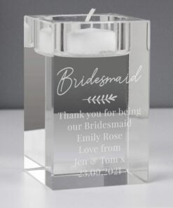 Personalised Leaf Free Text Glass Tea Light Holder