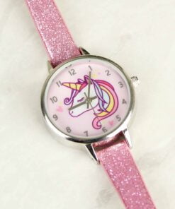 Personalised Unicorn with Pink Glitter Strap Girls Watch