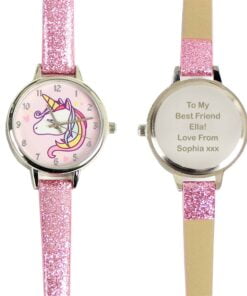 Personalised Unicorn with Pink Glitter Strap Girls Watch