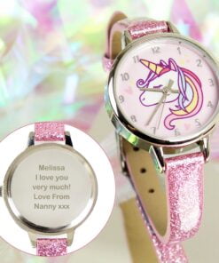 Personalised Unicorn with Pink Glitter Strap Girls Watch