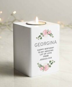 Abstract Rose White Wooden Tea light Holder