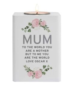 Abstract Rose White Wooden Tea light Holder