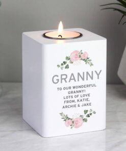 Abstract Rose White Wooden Tea light Holder