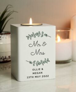 Botanical White Wooden Tea light Holder