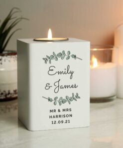 Botanical White Wooden Tea light Holder