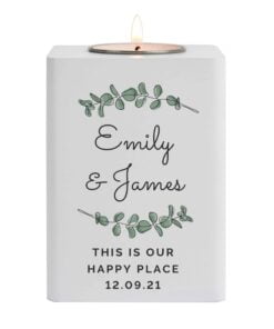 Botanical White Wooden Tea light Holder