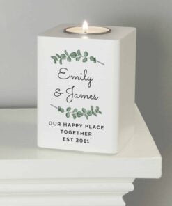 Botanical White Wooden Tea light Holder