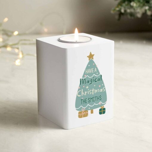 Christmas Tree White Wooden Tea light Holder