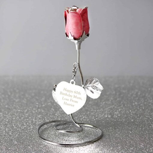 Free Text Pink Rose Bud Ornament