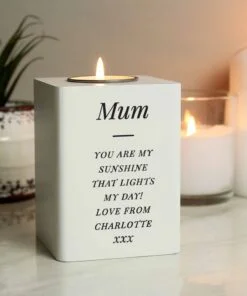 Free Text White Wooden Tea light Holder