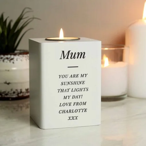 Free Text White Wooden Tea light Holder