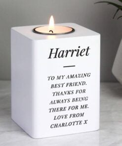 Free Text White Wooden Tea light Holder