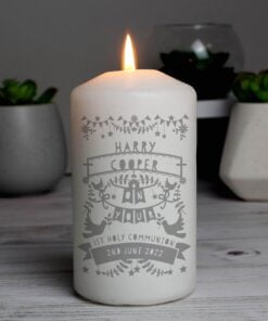 Personalised Grey Papercut Style Pillar Candle