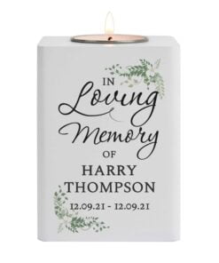 In Loving Memory White Wooden Tea light Holder
