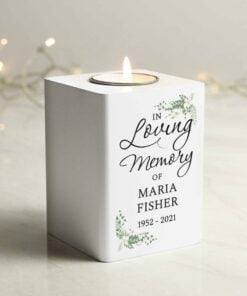 In Loving Memory White Wooden Tea light Holder