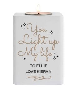 Light Up My Life White Wooden Tea light Holder